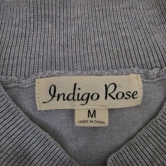 Indigo Rose Women's Gray Sheer Puff Sleeve Ruffled Knit Pullover Sweater Medium - Picture 7 of 11